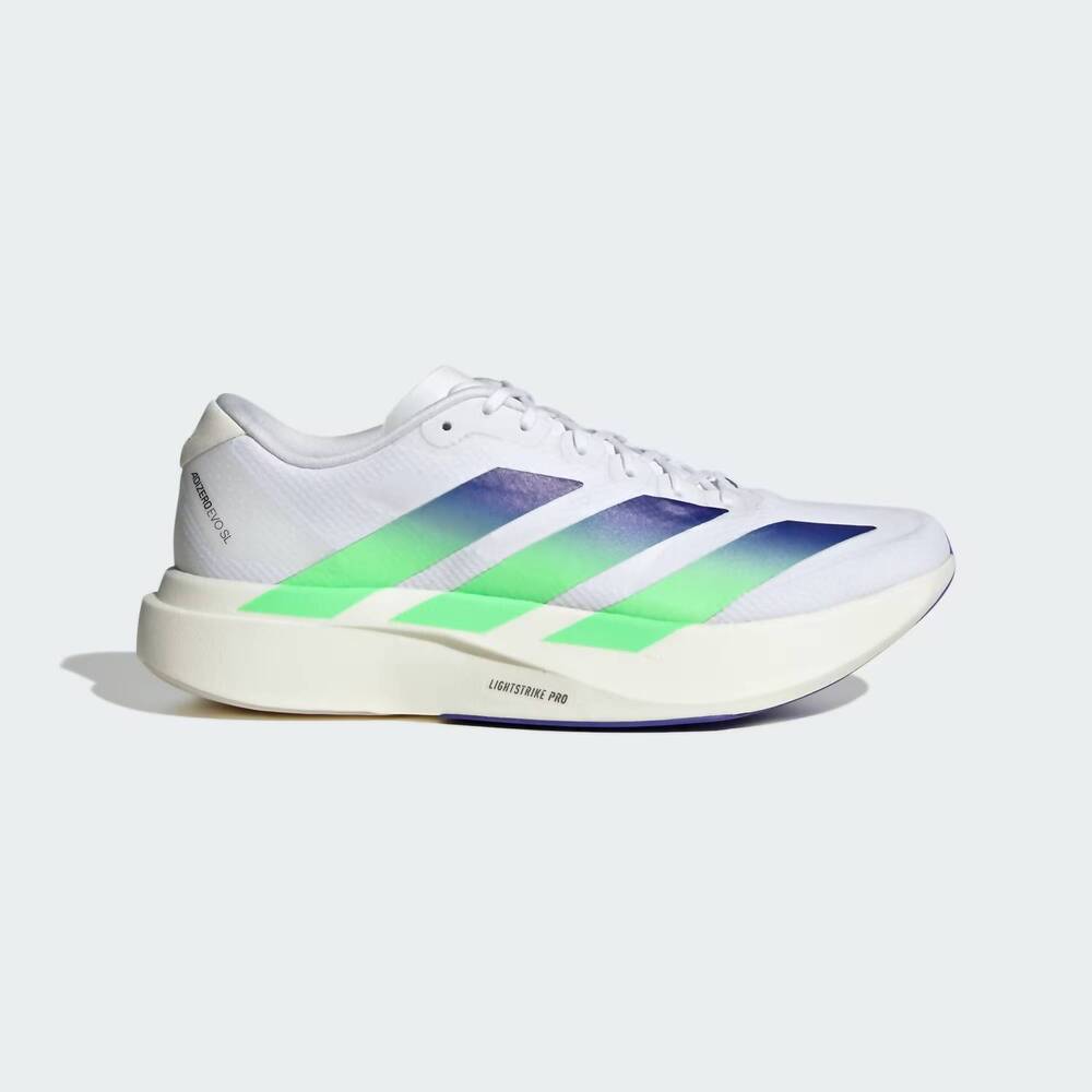 NEW ADIDAS men's adizero evo sl shoes in cloud white / beam green / core white